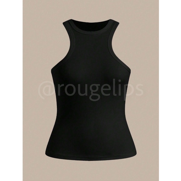 Black Rib Knit Tank Top Racerback / Front - Picture 6 of 10